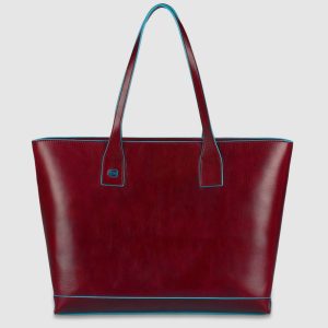 BD3336B2 Borsa shopping blue square Piquadro in pelle porta computer